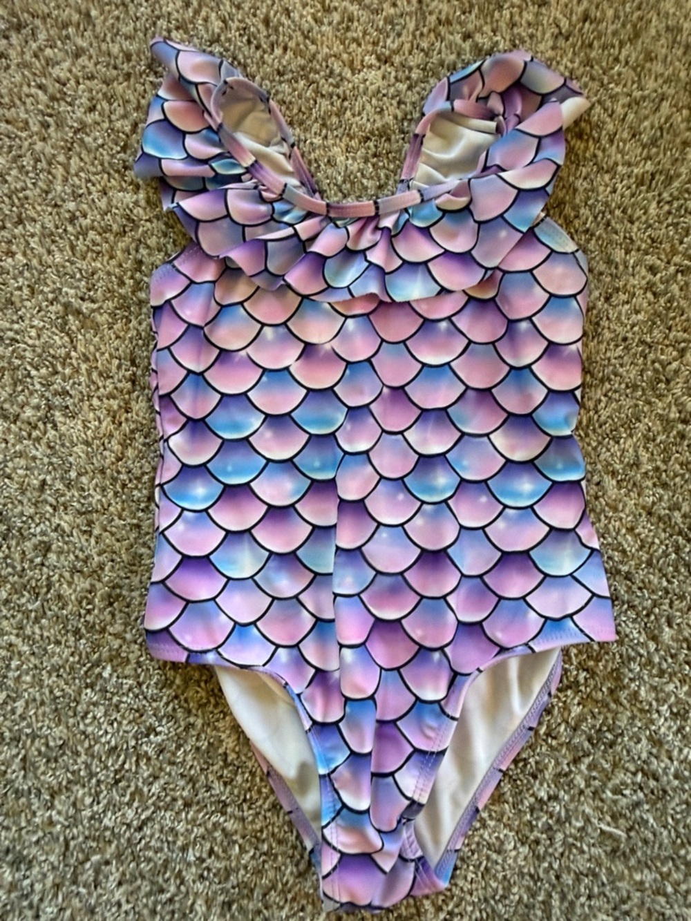 Amazon girls Mermaid Scale One-Piece Swimsuit in Purple, Pink & Blue size 5-6